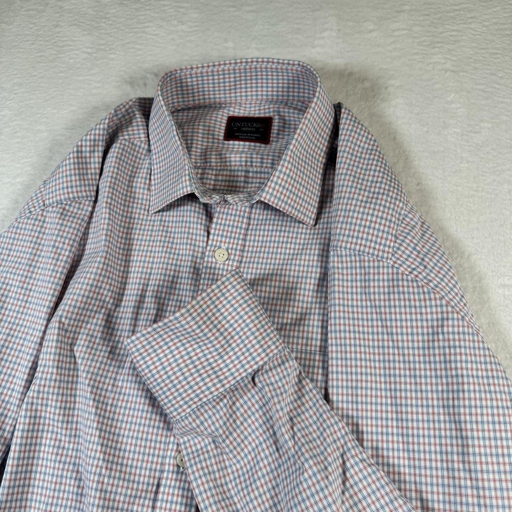 UNTUCKit‎ Russell Shirt Mens Medium Blue Check Long Sleeve Button Up Stretch